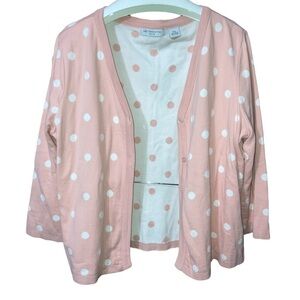 LIZ Claiborne Petite XL Baby Pink & White Polka Dot Button Up Cardigan Sweater